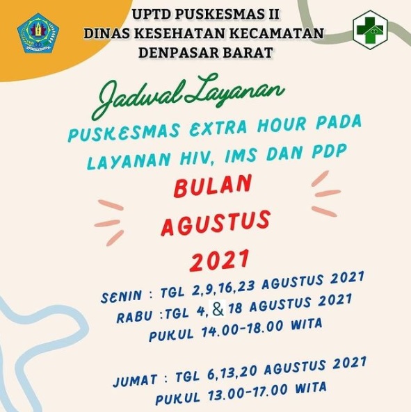 Ingin tes HIV atau IMS tapi tidak punya waktu di pagi hari? Jangan khawatir!! kini hadir kembali Layanan Puskesmas EXTRA HOUR utk pelayanan HIV, IMS dan PDP