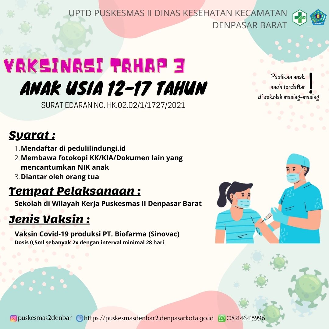 Vaksinasi TAHAP 3 Bagi Peserta usia 12-17 tahun