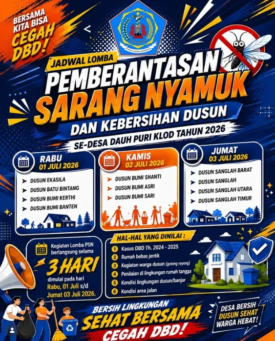 Kegiatan PSN (Pemberantasan Sarang Nyamuk) di Desa Dauh Puri Klod Lingkungan Kerja Puskesmas II Denbar